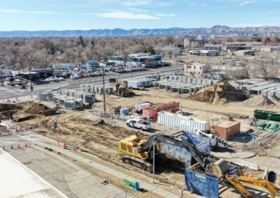 Aerial picture looking west at the construction on Pierce St.
