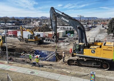 Aerial picture looking west at the construction on Pierce St.