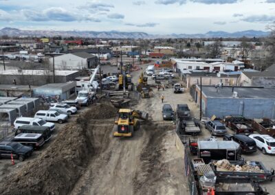 Aerial picture looking west at the construction on Lakewood Pl.