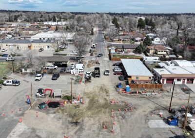 Aerial picture looking North down Reed St. at traffic control.