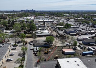 Aerial picture looking east over the construction on Lakewood Pl.