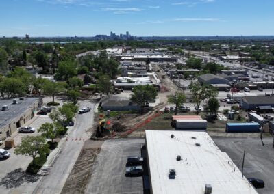 Aerial picture looking east above construction.