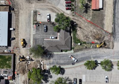 Aerial picture looking down on work being done on Reed St.