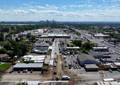 Aerial picture showing the paving progress on Lakewood Pl.