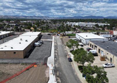 Aerial picture looking west on W. 16th Ave as construction crossed Teller St.