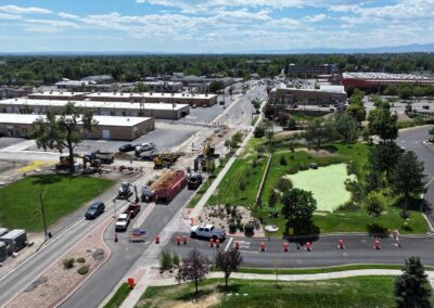 Aerial picture of construction crossing Teller St.
