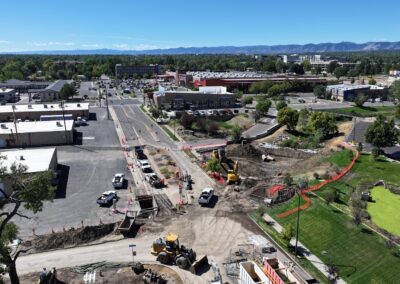 An aerial picture of the construction on Teller St.