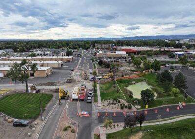 Aerial picture of construction activities on Teller St.
