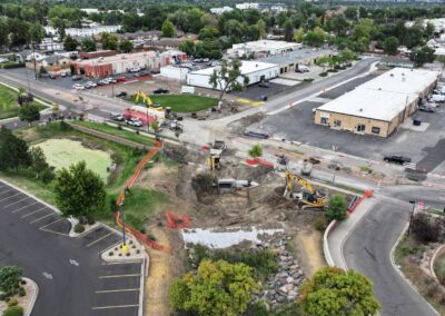 Aerial picture of construction activities on Teller St.