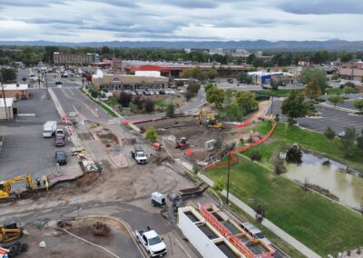 Aerial picture of construction activities on Teller St.