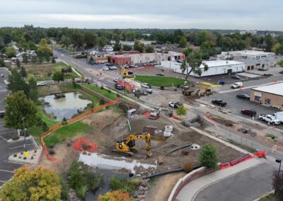 Aerial picture of construction activities on Teller St.