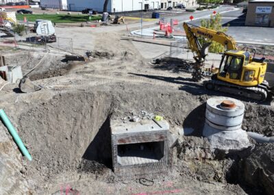 Aerial picture of construction activities on Teller St.