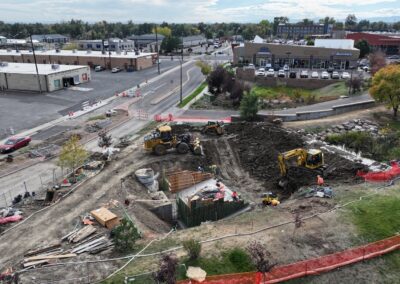 Aerial picture showing the construction progress near Teller St.