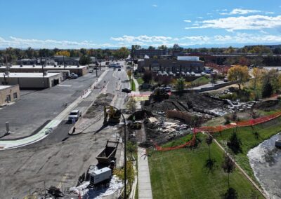 Aerial picture showing the construction progress near Teller St.