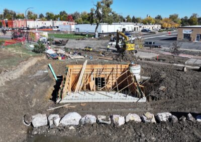 Aerial picture showing the construction progress near Teller St.